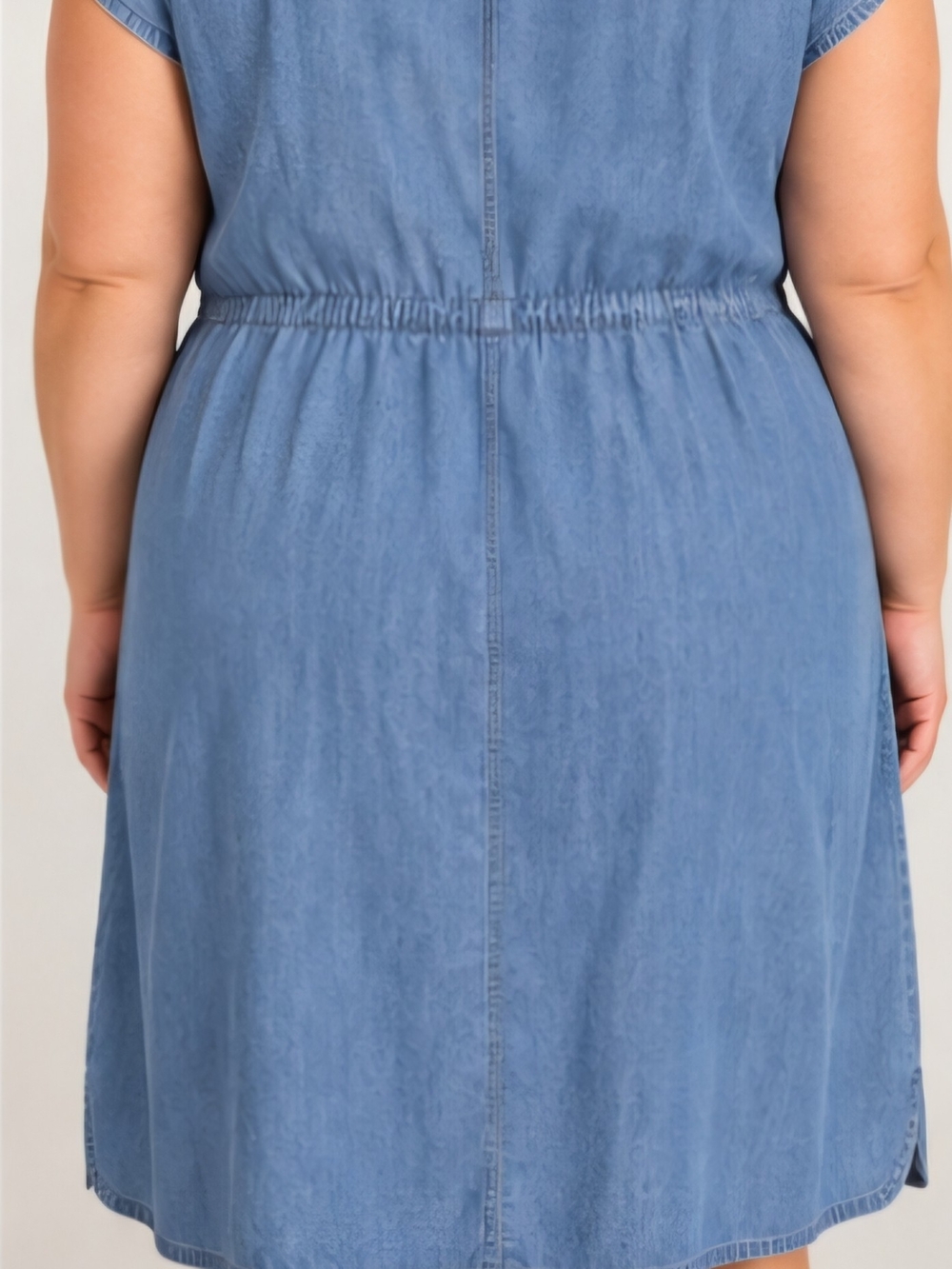 Ellos Chambray Denim Dress 100% Cotton Drawstring Pockets Plus Size